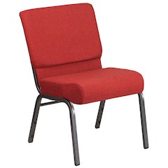 21''W Stacking Church Chair in Crimson Fabric - Silver Vein Frame