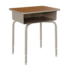 Student Desk with Open Front Metal Book Box - Walnut/Silver