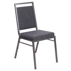 Square Back Stacking Banquet Chair in Dark Gray Fabric with Silvervein Frame