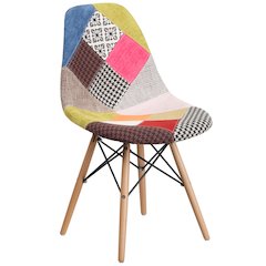 Milan Patchwork Fabric Chair with Wooden Legs