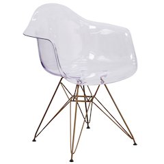 Transparent Side Chair with Arms and Gold Base