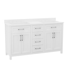 60 Inch Bathroom Double Vanity with 2 Sinks, 2 Storage Cabinets, White