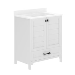 Haven 30" Bathroom Vanity with Sink, Storage Cabinet with Black Hardware, White