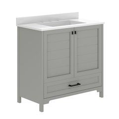 Haven 36" Bathroom Vanity with Sink, Storage Cabinet with Black Hardware, Gray