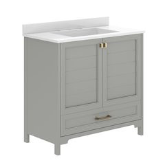 Haven 36" Bathroom Vanity with Sink, Storage Cabinet with Gold Hardware, Gray