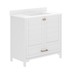 Haven 36" Bathroom Vanity with Sink, Storage Cabinet with Gold Hardware, White