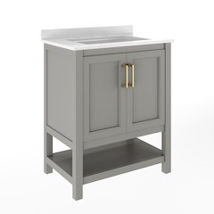 Vega 30" Bathroom Vanity with Sink, Soft Close Doors & Open Shelf, Gray/White