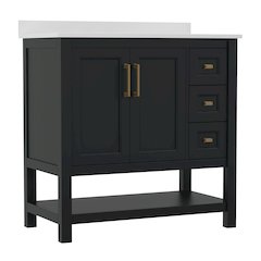 36in Bathroom Vanity with Storage Drawers and Sink Combo, Black Frame