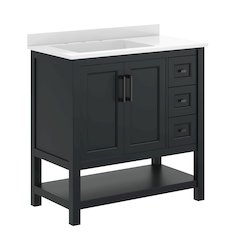 Vega 36" Bathroom Vanity with Sink, Cabinet with Black Hardware, Black/White