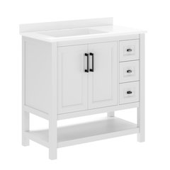 Vega 36" Bathroom Vanity with Sink, Cabinet with Black Hardware, White/White