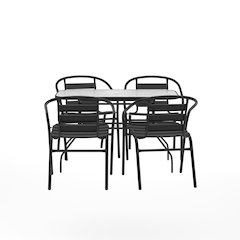 Commercial Grade Outdoor Patio Dining Set With Table and Four Chairs, Black