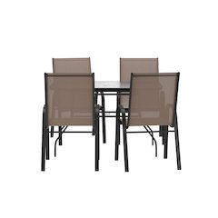 5 Piece Patio Dining Set with Patio Table with 4 Chairs, Brown