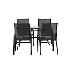 5 Piece Patio Dining Set with Patio Table with 4 Chairs, Black
