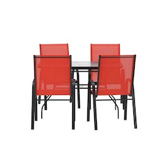 5 Piece Patio Dining Set with Patio Table with 4 Chairs, Red