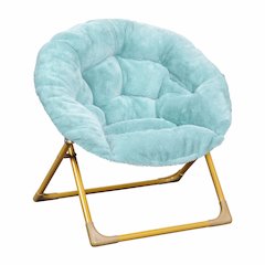 23" Kids Cozy Mini Folding Saucer Chair, Moon Chair, Dusty Aqua/Soft Gold