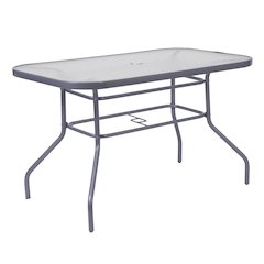 Rectangular Glass Patio Table With Seating for 4, Clear Top/Silver Frame