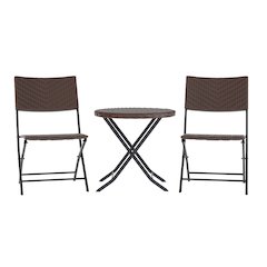 Modern 3 Piece Folding Bistro Table and Chairs Set, Brown