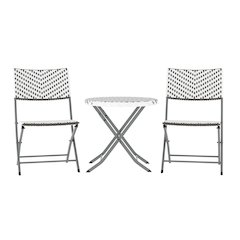Modern 3 Piece Folding Bistro Table and Chairs Set, Gray & White
