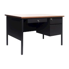 30x48 Right Side Single Pedestal Desk, 3 Locking Drawers, Walnut Top,Black Frame