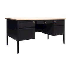 30x60 Double Pedestal Desk with 5 Locking Drawers, White Oak Top and Black Frame