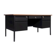 30x60 Double Pedestal Desk with 5 Locking Drawers, Walnut Top and Black Frame