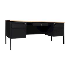 30x70 Double Pedestal Desk with 5 Locking Drawers, White Oak Top and Black Frame