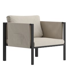 Patio Chair with Cushions, Black with Beige Cushions