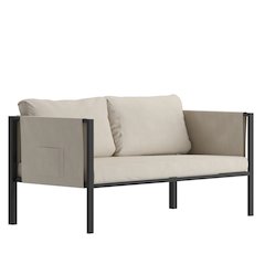 Loveseat with Cushions, Black with Beige Cushions