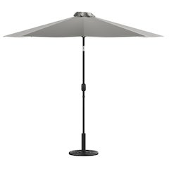 Gray 9 FT Round Umbrella with Crank and Tilt Function and Standing Umbrella Base