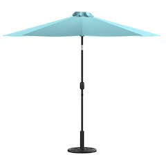 Teal 9 FT Round Umbrella with Crank and Tilt Function and Standing Umbrella Base