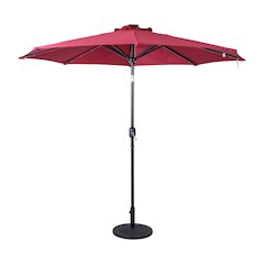 9 FT Round Umbrella with 32 Solar LED Lights and Crank, Red