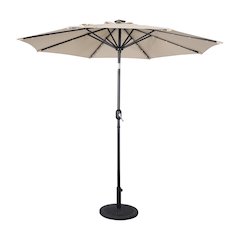 9 FT Round Umbrella with 32 Solar LED Lights and Crank in Tan