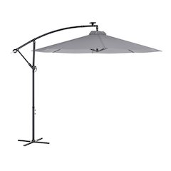 Commercial Grade 10 ft Round Solar LED Patio Cantilever Umbrella, Gray