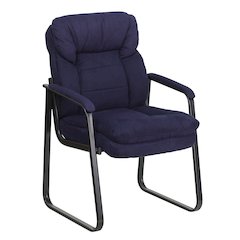 Navy Microfiber Executive Side Reception Chair with Lumbar Support and Sled Base