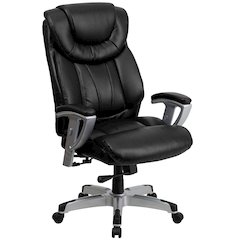 Big & Tall 400 lb. Rated High Back Black LeatherSoft Executive Ergonomic Office Chair with Silver Adjustable Arms