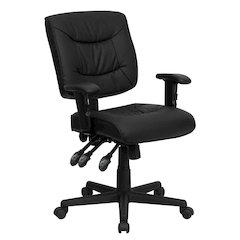 Mid-Back Black LeatherSoft Multifunction Swivel Ergonomic Task Office Chair with Adjustable Arms