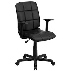 Mid-Back Black Quilted Vinyl Swivel Task Office Chair with Arms