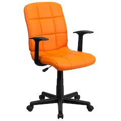 Mid-Back Orange Quilted Vinyl Swivel Task Office Chair with Arms