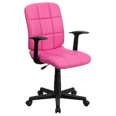 Mid-Back Pink Quilted Vinyl Swivel Task Office Chair with Arms