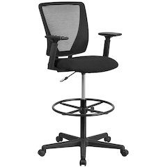 Mid-Back Mesh Drafting Chair with Black Fabric Seat, Adjustable Foot Ring