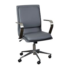 Mid-Back Designer Executive Office Chair with Brushed Chrome Base and Arms, Gray