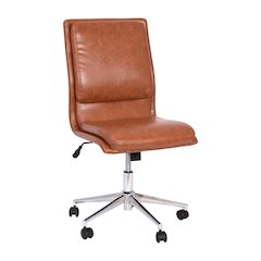 Mid-Back Armless Swivel Task Office Chair with Adjustable Chrome Base, Cognac