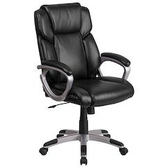 Mid-Back Black LeatherSoft Executive Swivel Office Chair with Padded Arms