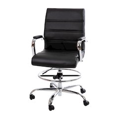 Mid-Back Black Drafting Chair with Adjustable Foot Ring and Chrome Base