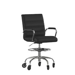 Mid-Back Black Drafting Chair with Adjustable Foot Ring, Chrome Base,