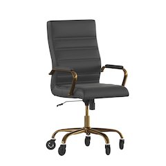 High Back Black Executive Swivel Office Chair with Gold Frame, Arms,