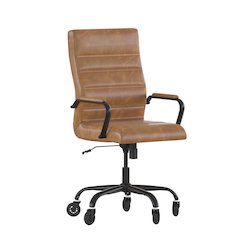 High Back Brown Executive Swivel Office Chair with Black Frame, Arms,