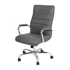 High Back Gray Executive Swivel Office Chair with Chrome Frame and Arms
