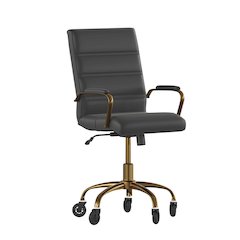 Mid-Back Black Executive Swivel Office Chair with Gold Frame, Arms,