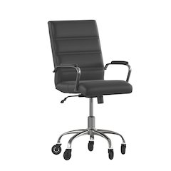Mid-Back Black Executive Swivel Office Chair with Chrome Frame, Arms,